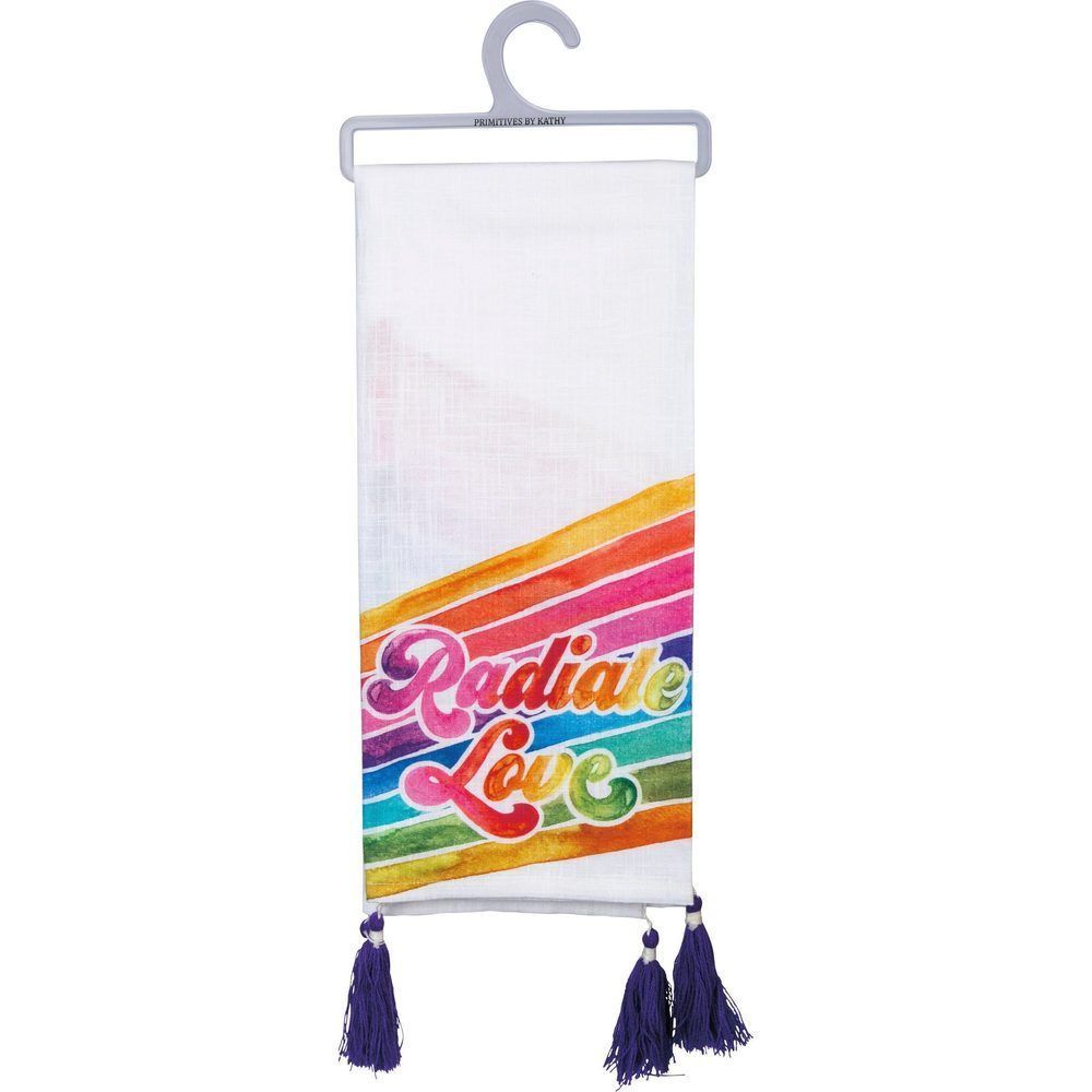 Radiate Love Rainbow Dish Cloth Towel | '70s-'80s Retro Design with Tassels NWT